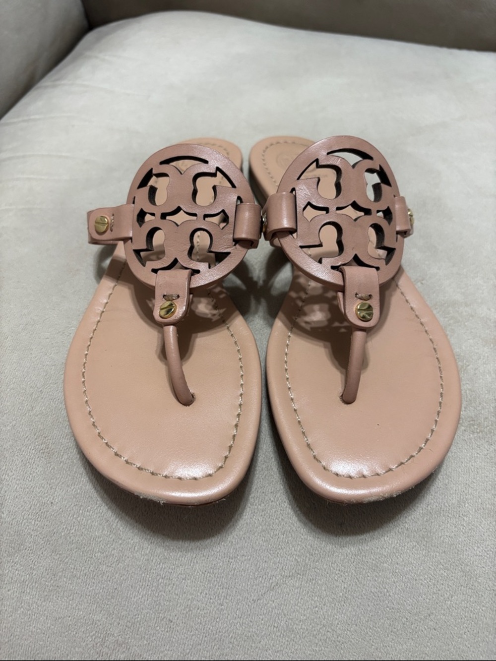 Tory Burch Nude Blush Logo Thong Sandals